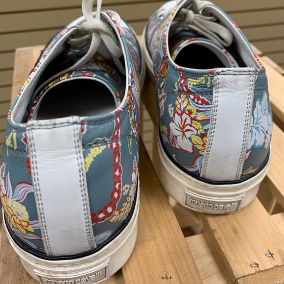 Roberto Cavalli Floral Low Leather Sneakers Sz 45 - Picture 4 of 15